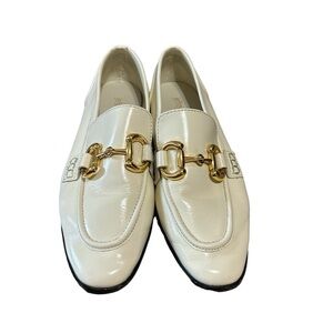 JEFFREY CAMPBELL 7 Velviteen Loafers Flats Ivory White Leather Gold Horse Bit